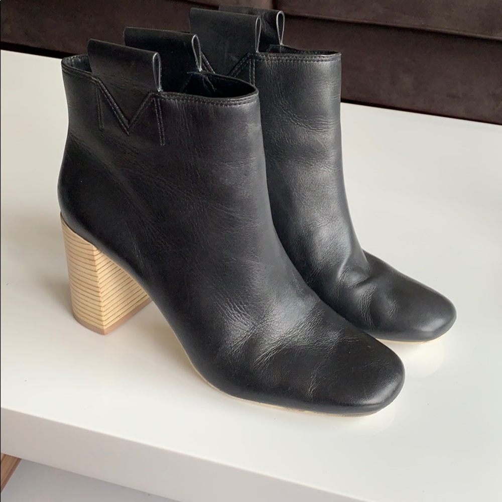 MERCEDES CASTILLO Black Ankle Booties with Wooden Heel